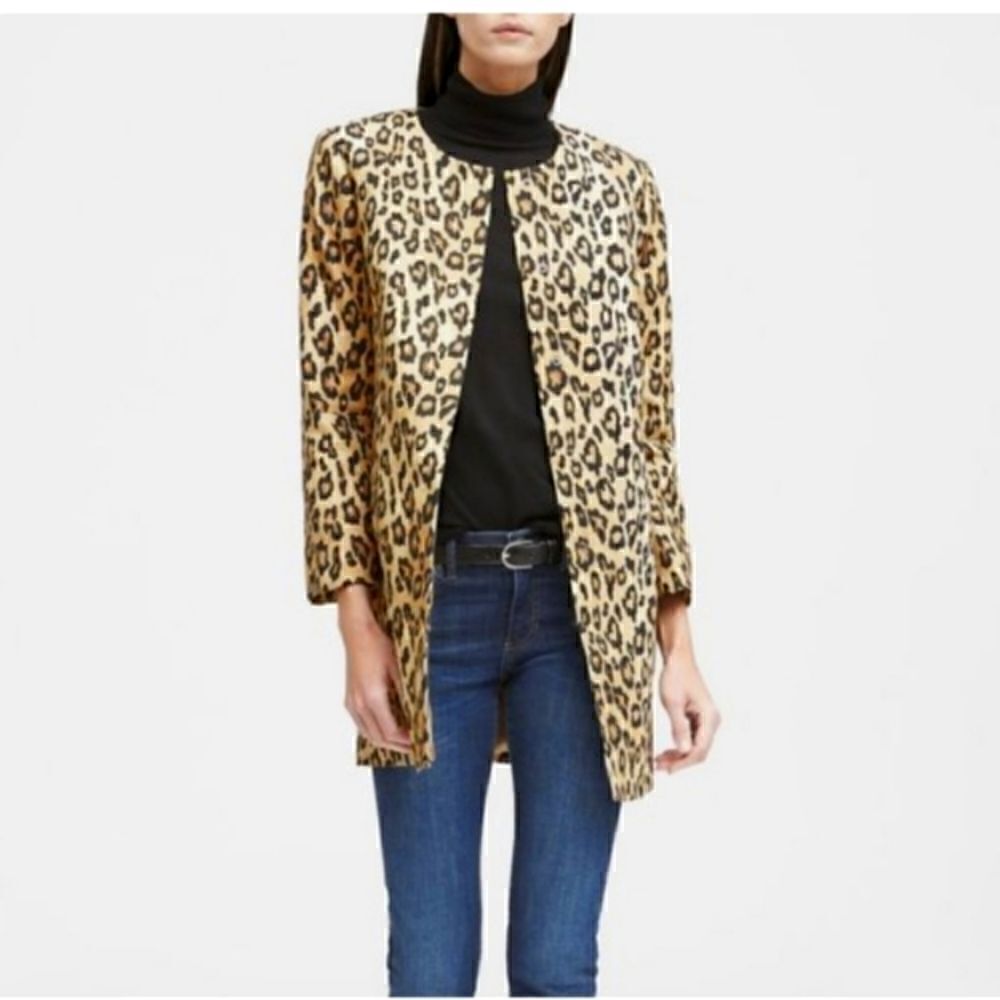 Banana Republic Leopard Cotton Linen Blend Bell Sleeved Coat